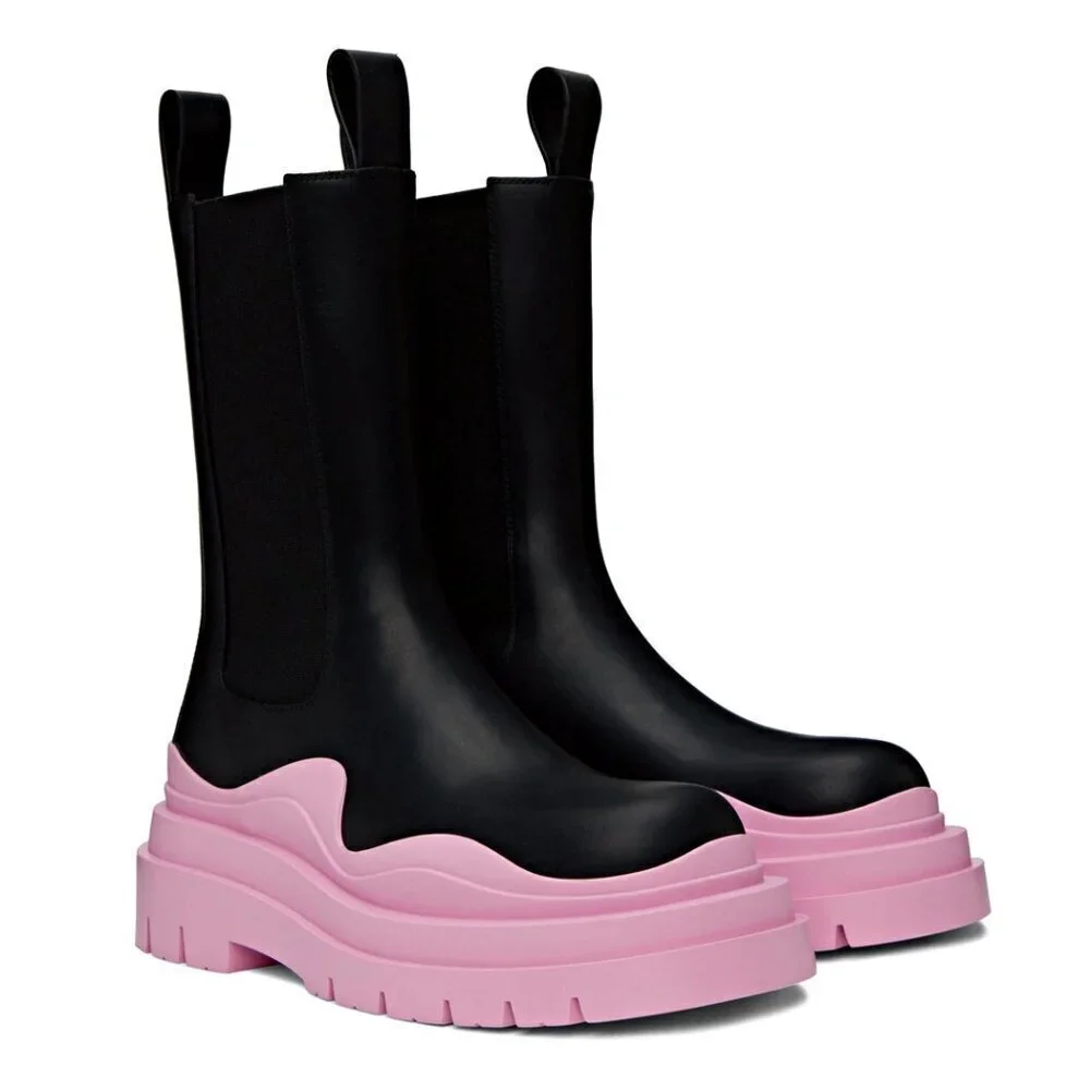 Bottega Veneta Women's Black & Pink Platform Chelsea Boots Size 36.5 MSRP $1,450